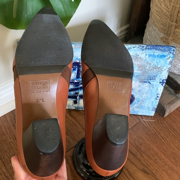 Walter Steiger Vintage Handmade Cognac Leather Slip-On Sz 37.5 Italy Western - Picture 9 of 12